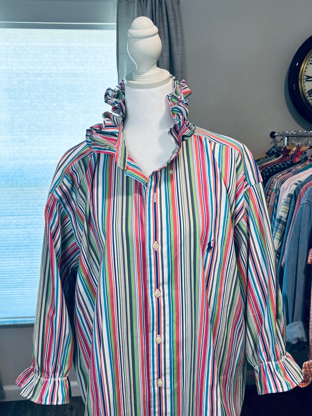 Polo by Ralph Lauren Multicolor Striped Ruffle-Collar Button-Down - Picture 3 of 11